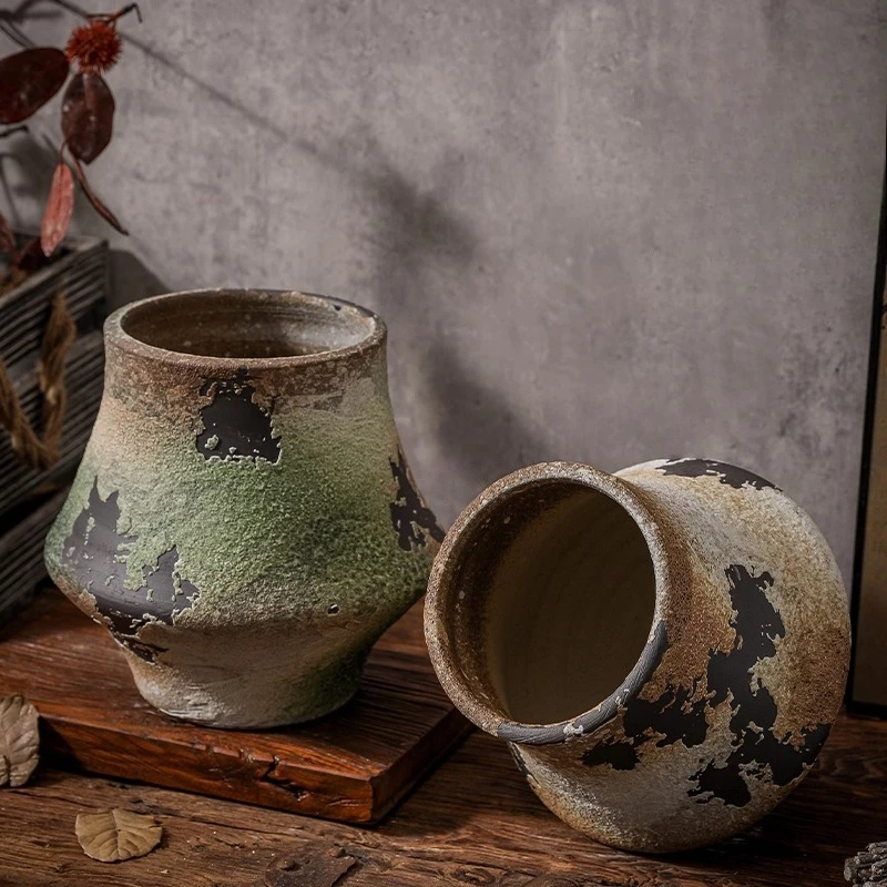 Ceramic vase flower pot retro large pottery pot coarse pottery special flower ware large diameter antique