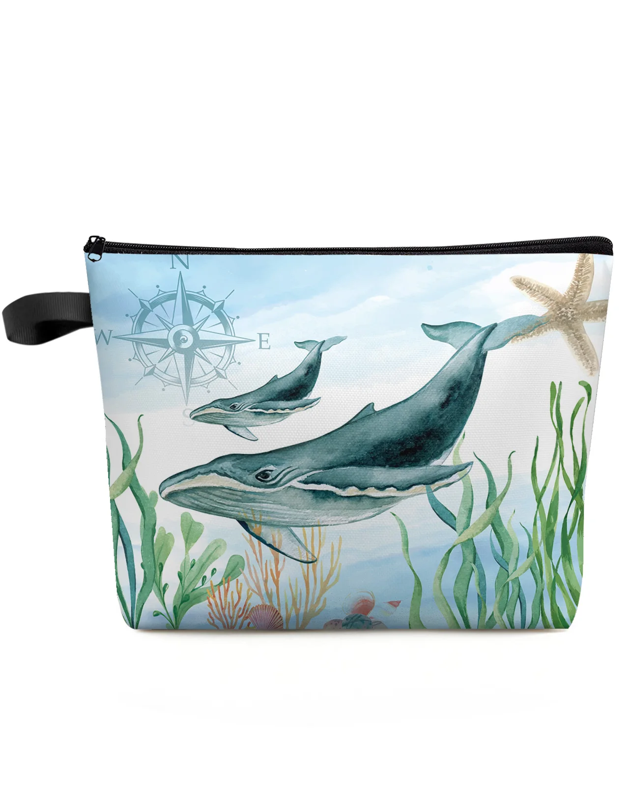 Marine Theme Animal Whale Starfish Makeup Bag Pouch Travel Essentials Women Cosmetic Bags Toilet Organizer Storage Pencil Case