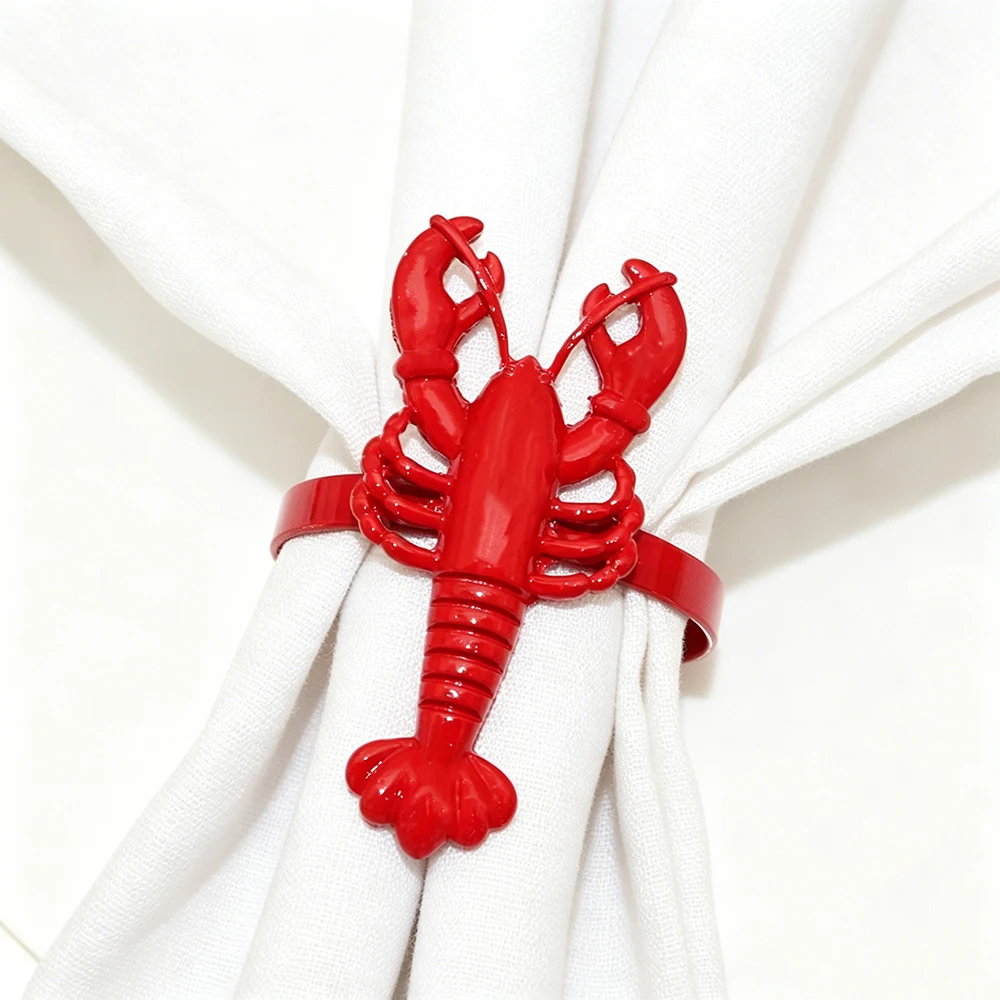 8Pcs Red Blue Lobster Napkin Rings, Metal Crayfish Napkin Holders for Seafood Party Beach Wedding Table Decor
