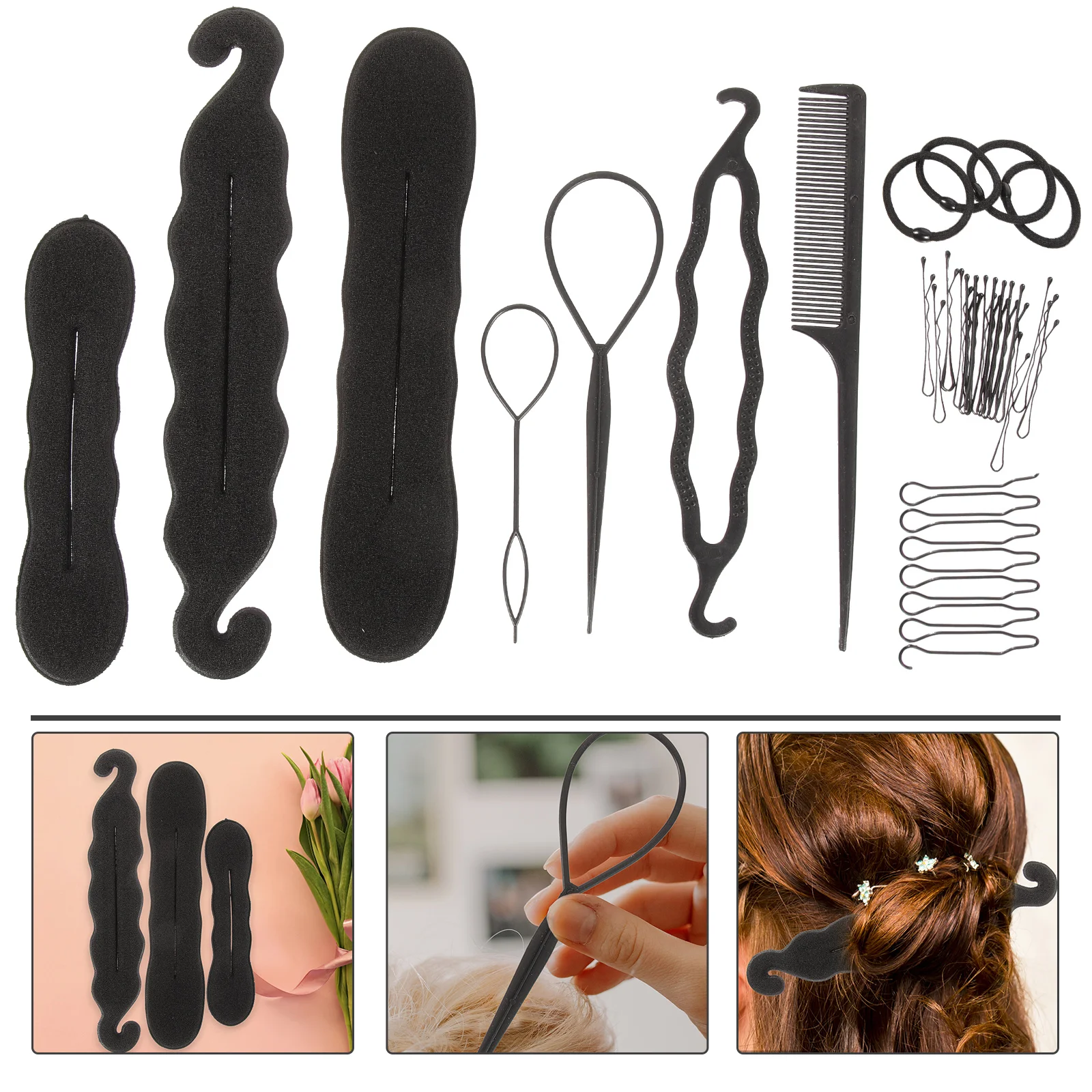 

1 set 1 Set Styling Tools Hair Bun Makers Kit For Women Diy Curly Braiding Twisting Hair Bun Design Supplies Lightweight Compact