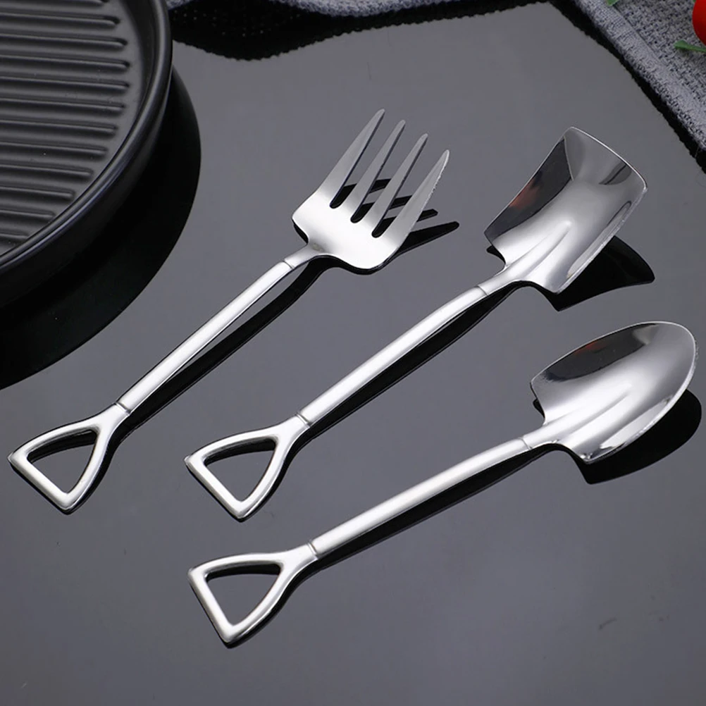 

9pcs Spoons Forks Set Stainless Steel Dessert Fruit Ice Cream Coffee Spoon Kitchen Bar Utensils Shovel Spoons Set Tools