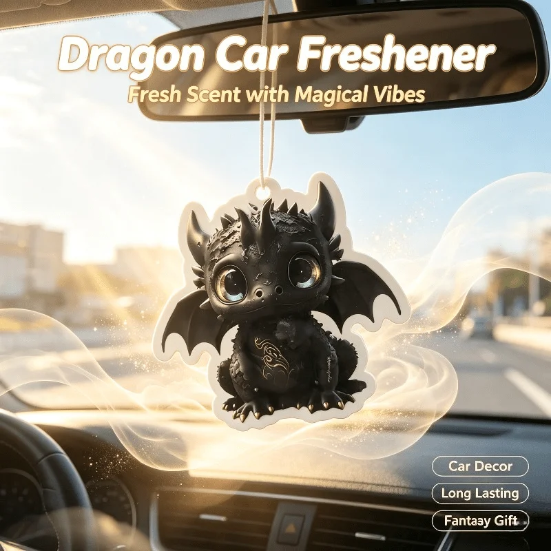 Car Air Freshener Cute Black Baby Dragon Hanging Scent Card for Car Interior Decor Rearview Mirror Ornament Gift