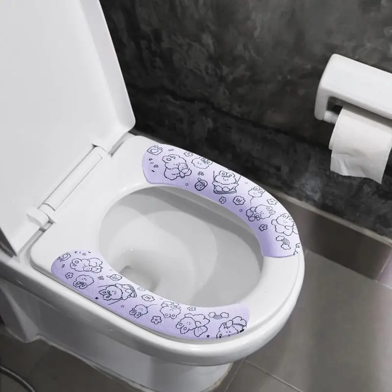 Elongated Toilet Seat Cover Non-Slip Cute Bunny Bathroom Toilet Cushion Self-Adhesive Non-Slip Soft Donut Toilet Seat Cover For