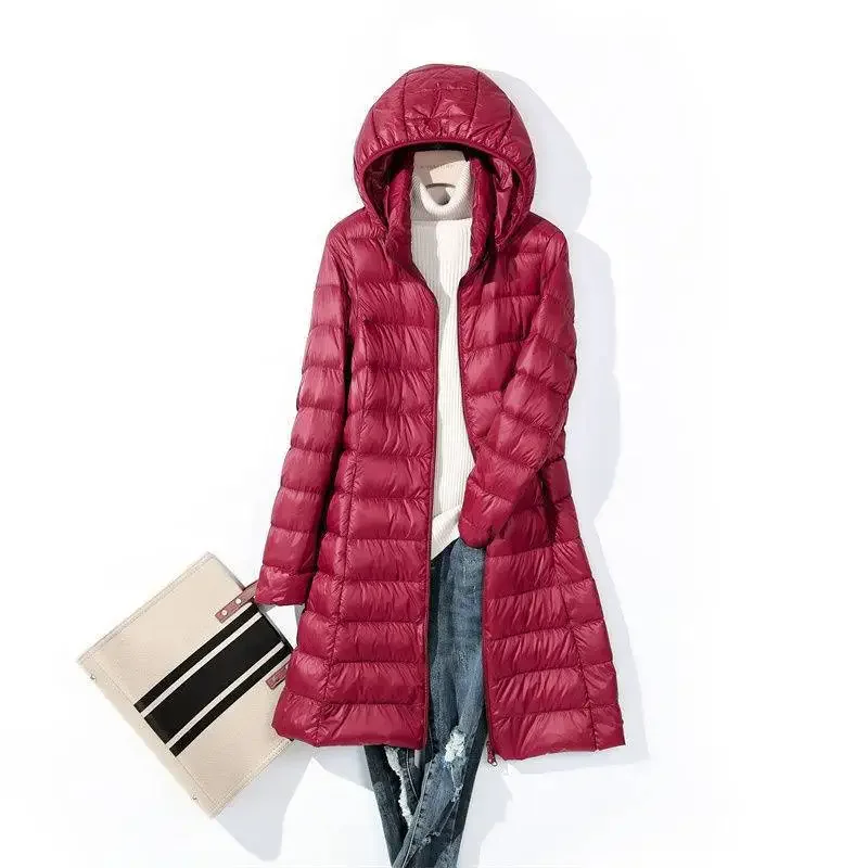 Plus Size 5XL 2024 New Arrivals Autumn Spring Women X-long White Duck Down Jackets Female Hat Detachable Warm Casual Coats