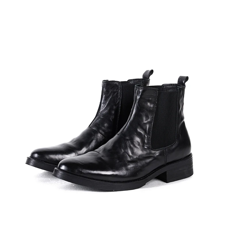 

New pointed and elegant short boots for men with cowhide and thick soles Chelsea Wizard boots trendy Western style