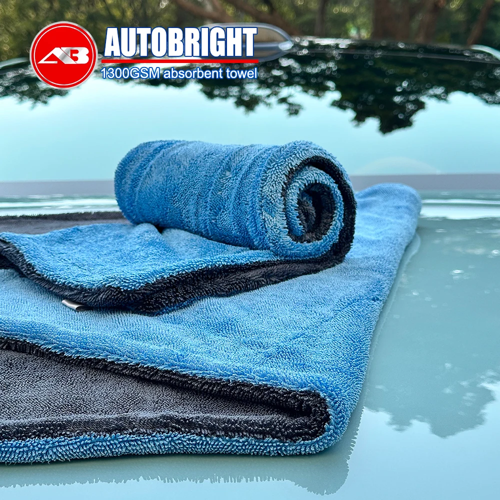 AUTOBRIGHT Premium 1300gsm Microfiber Car Towel 40*60cm 60*90cm Thick Soft One Wipe Drying Professional Car Cleaning Cloth Tools