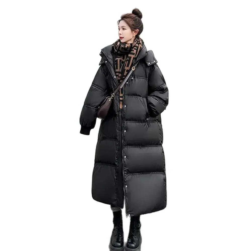 

Duck Duck Winter 2024 New Down Jacket Women's Long Over-the-knee Bread Dress Temperament Fashion Loose Coat Women's Tide.