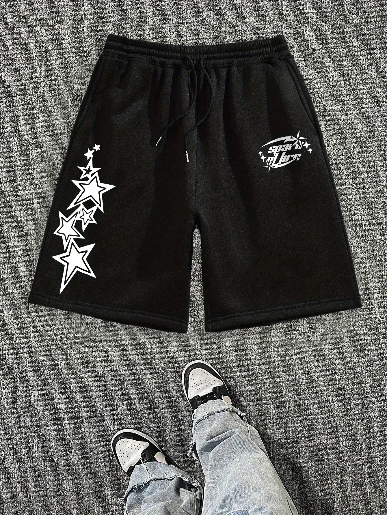 Pantalones cortos casuales para hombres Tela de punto de poliéster Pantalones cortos de ajuste regular con estampado ligero elástico 250 g para hombres