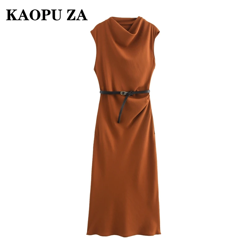 KAOPU ZA-Vestido de festa de cetim feminino sem mangas, preto e vermelho, novo, verão, 2022