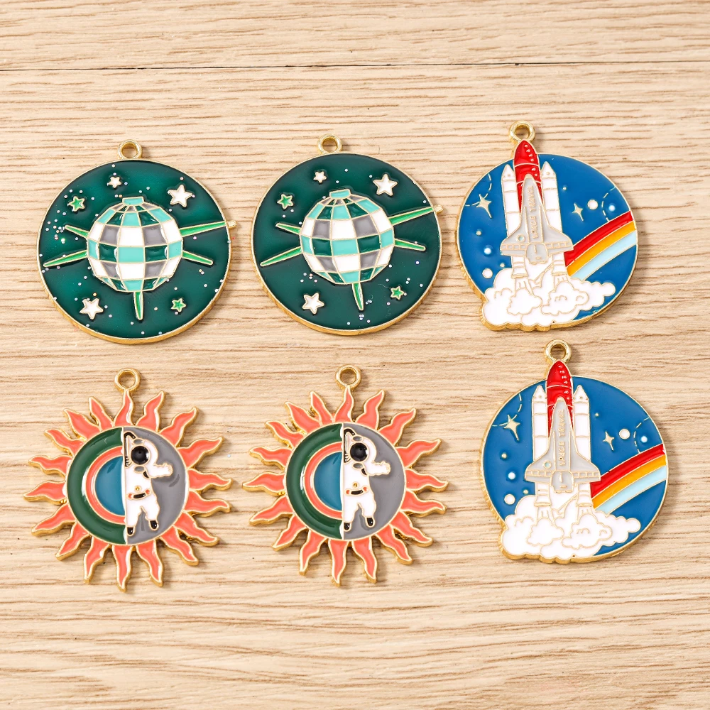 

Tusember 10pcs Enamel Space Astronaut Satellite Rocket Charms Pendants for Necklaces Earrings Bracelets Jewelry Making Craft