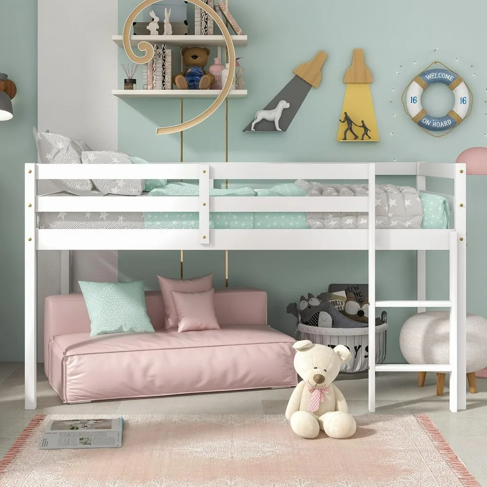 Bunk Beds.Loft Bed for Kids with Ladders and Guard Rails,Solid Wood and Sturdy Low Loft Bed Frame for Boys Girls and Junior