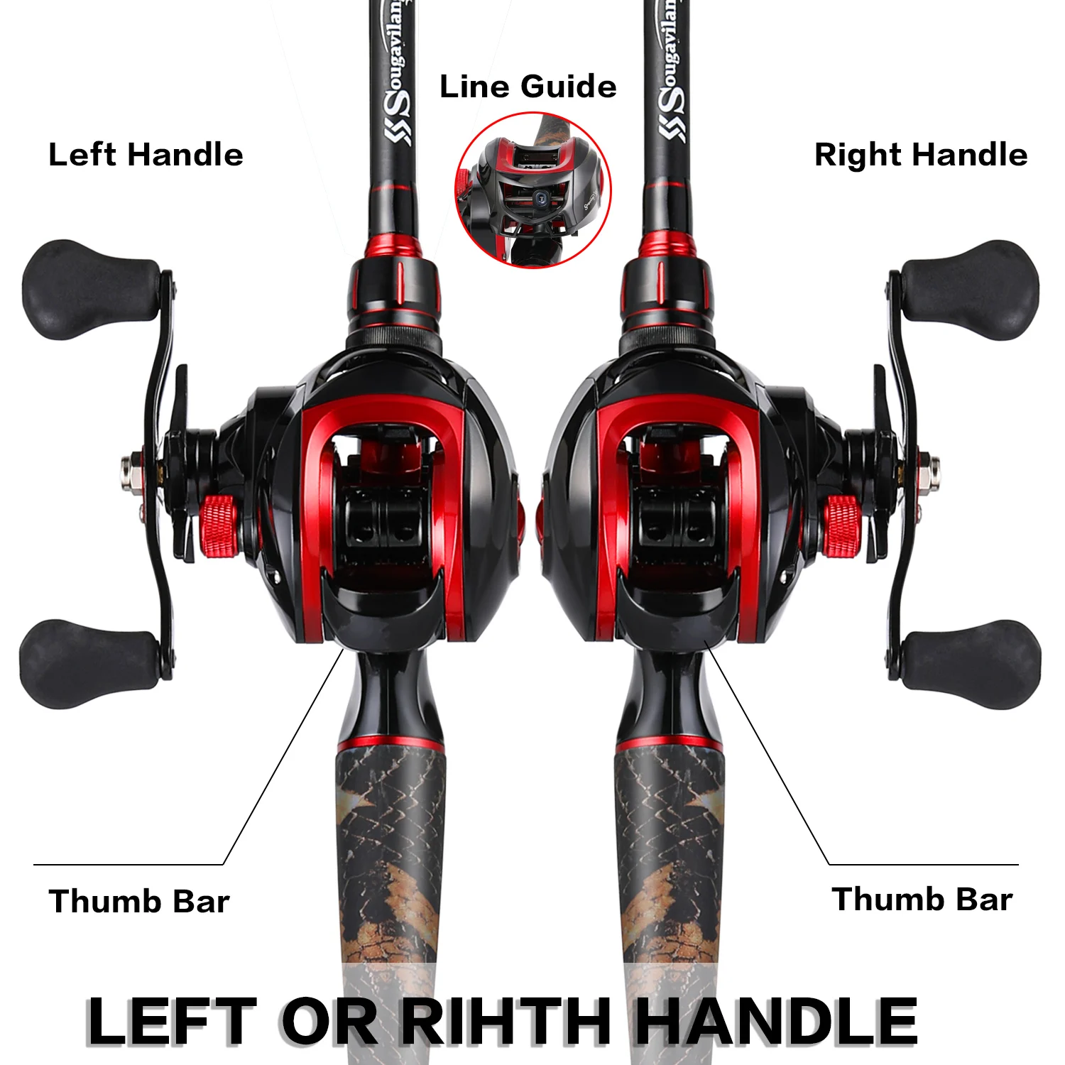 Sougayilang Fishing Rod and Reel Combo Set Carbon Fiber Fishing Rod Casting Pole with Metal Gear Baitcasting Fishing Reel Pesca