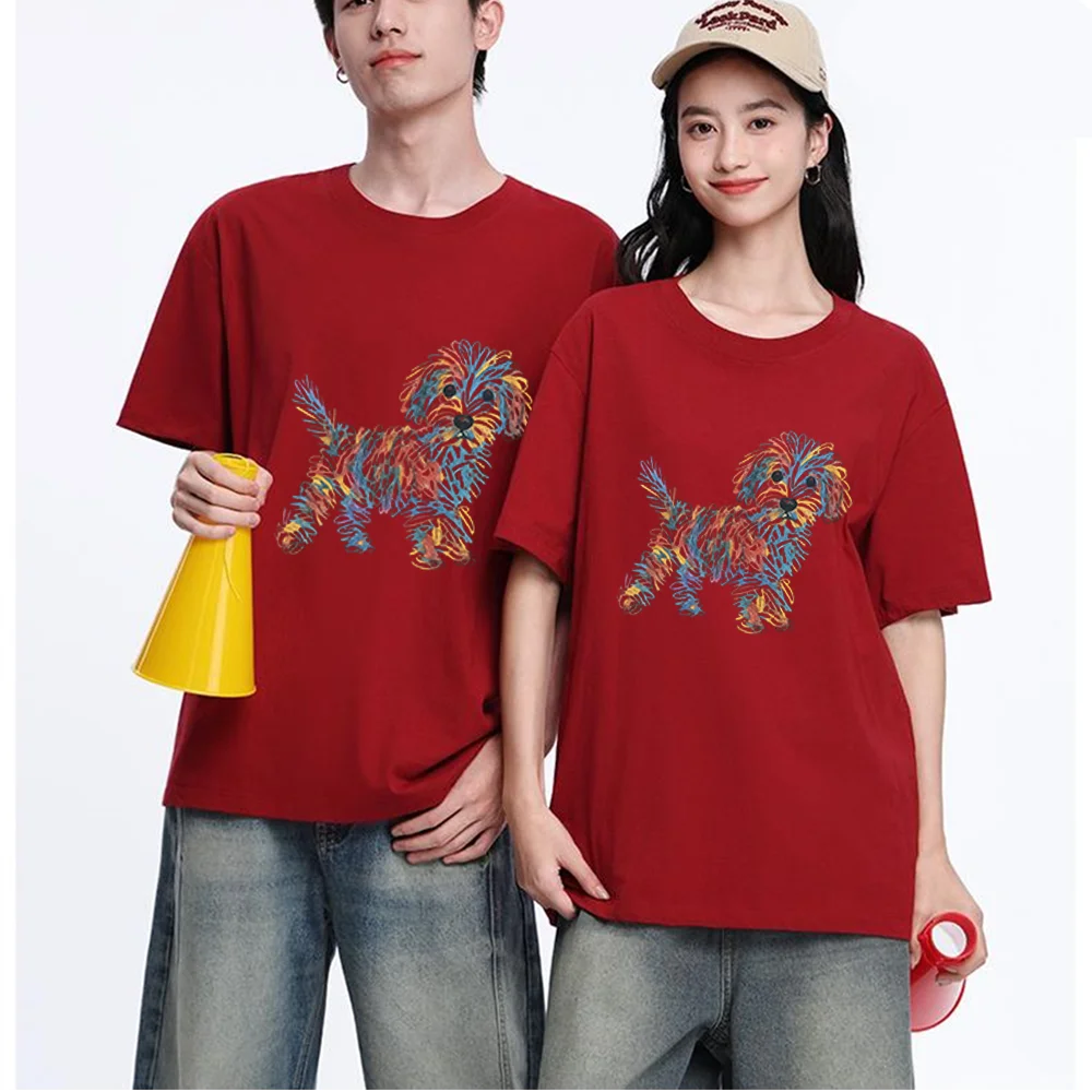 Colorful Abstract Dog Printed T Shirt Breathable Fabric S-XXL Personalized Custom Casual Short Sleeve Tee Unisex Fit Aesthetic G