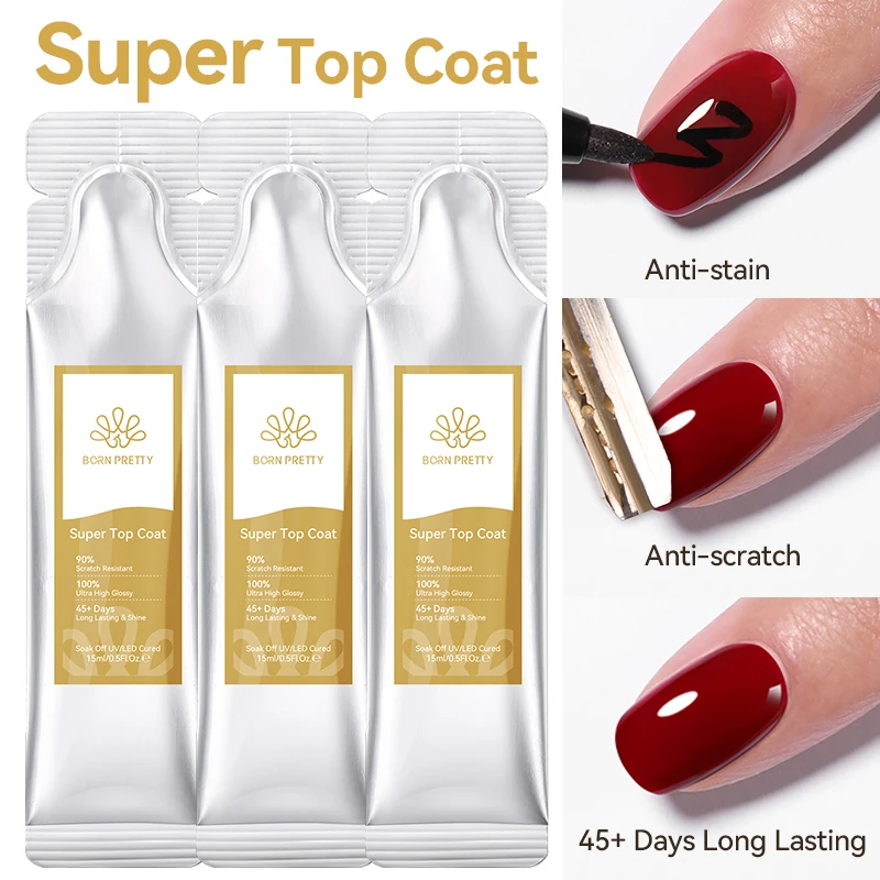 BORN PRETTY Cena Top Coat Set di smalti gel per unghie 15g 6 in 1 Colla per unghie Gel Soak Off Vernice UV LED Tutto per kit per unghie Mancure