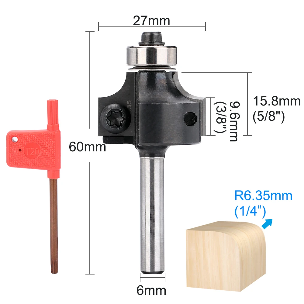 HAMPTON Eckenrundungsfräser 6mm Radius Austauschbarer Hartmetalleinsatz CNC-Fräser für Holzbearbeiter Kantenschneidfräser – Detail 3