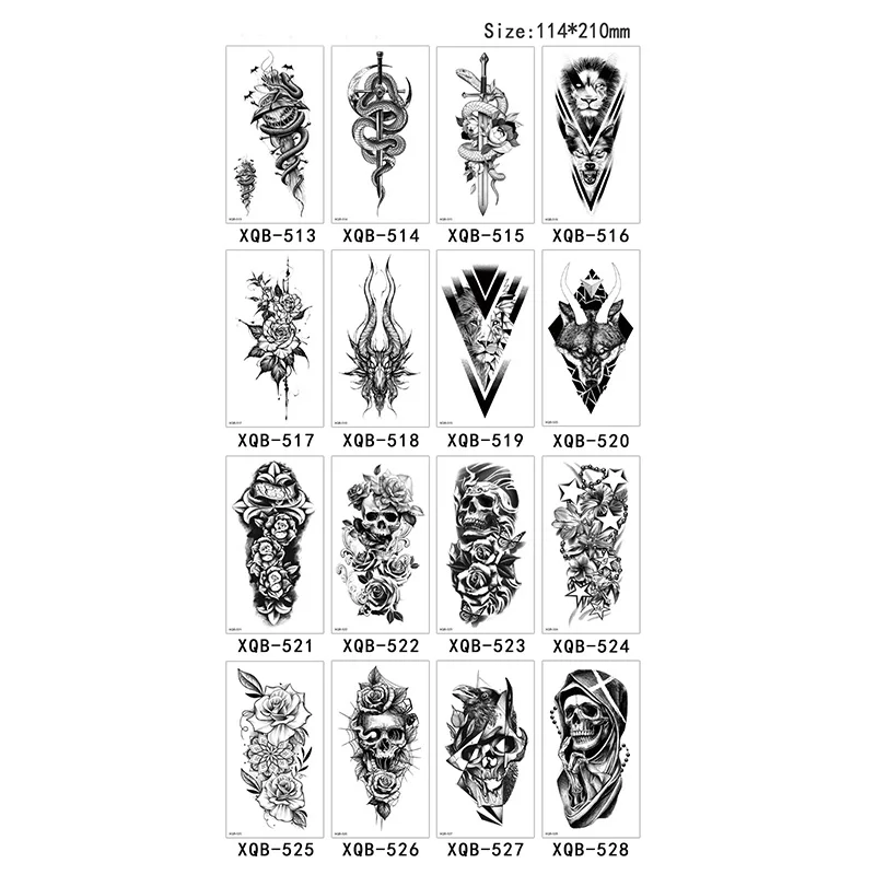 Waterproof Lasting Half-arm Tattoo Stickers Skull English Letter Bana Flower Small Tattoos Body Arm Sleeve Fake Totem Women Men