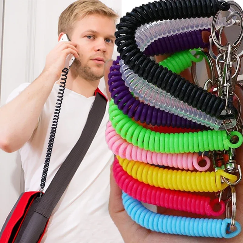 Colorful Elastic Spring Straps Key Chain Clip Anti-theft Lanyard Wrist Rope Holder for Apple Iphone Mobile Phone Straps Keyring