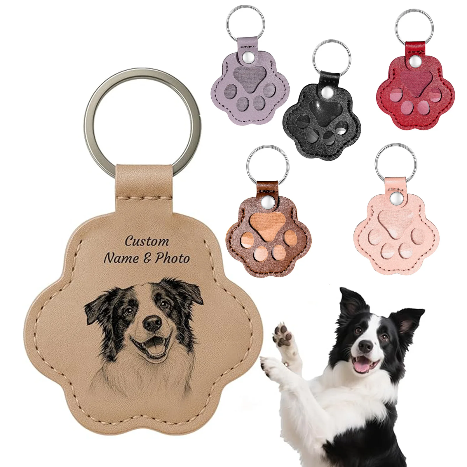 Custom Pet Hair Keepsake Leather Keychain, Dog Paw Memorial Keyring, Pet Fur Souvenir Gift