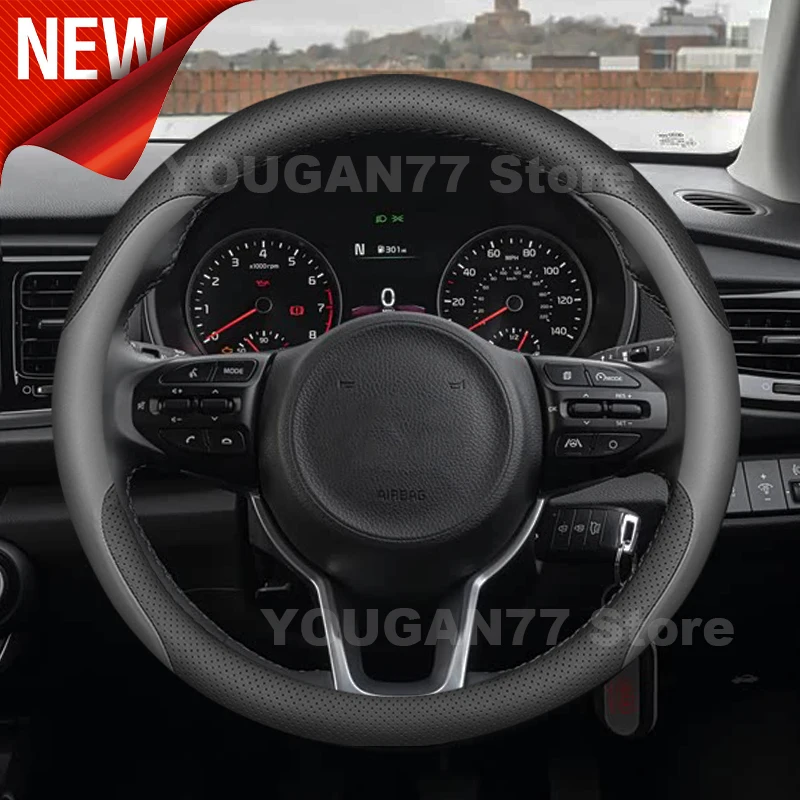 Leather Car Steering Wheel Cover For Kia Pegas Carnival 2018-2021 2022 Covers For Covers Auto Interior Kia Pegas Accessories