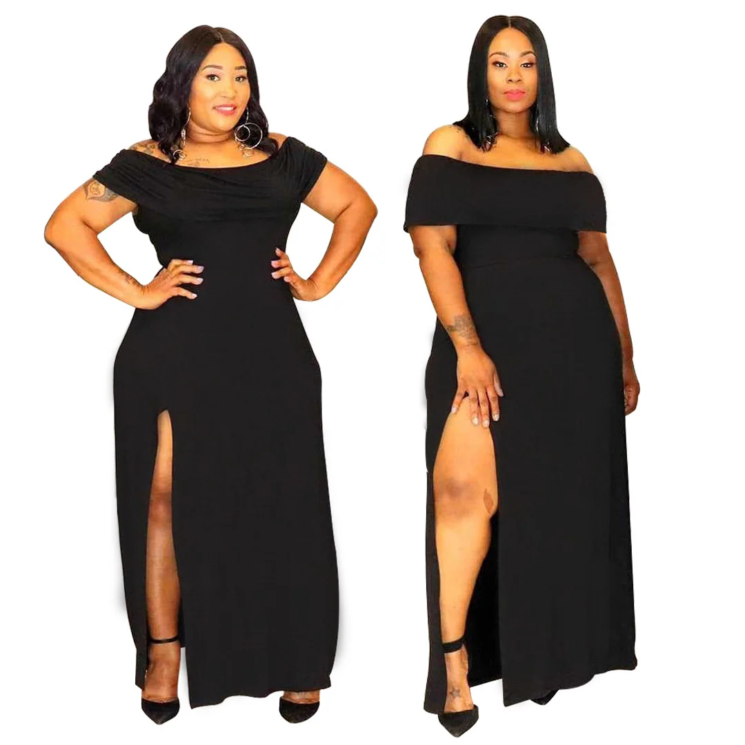 Fashion Women Plus Size Dresses Elegant Lady One Shoulder Slit Long Dress Black Sexy Party Dress Casual Large Size Female 2023