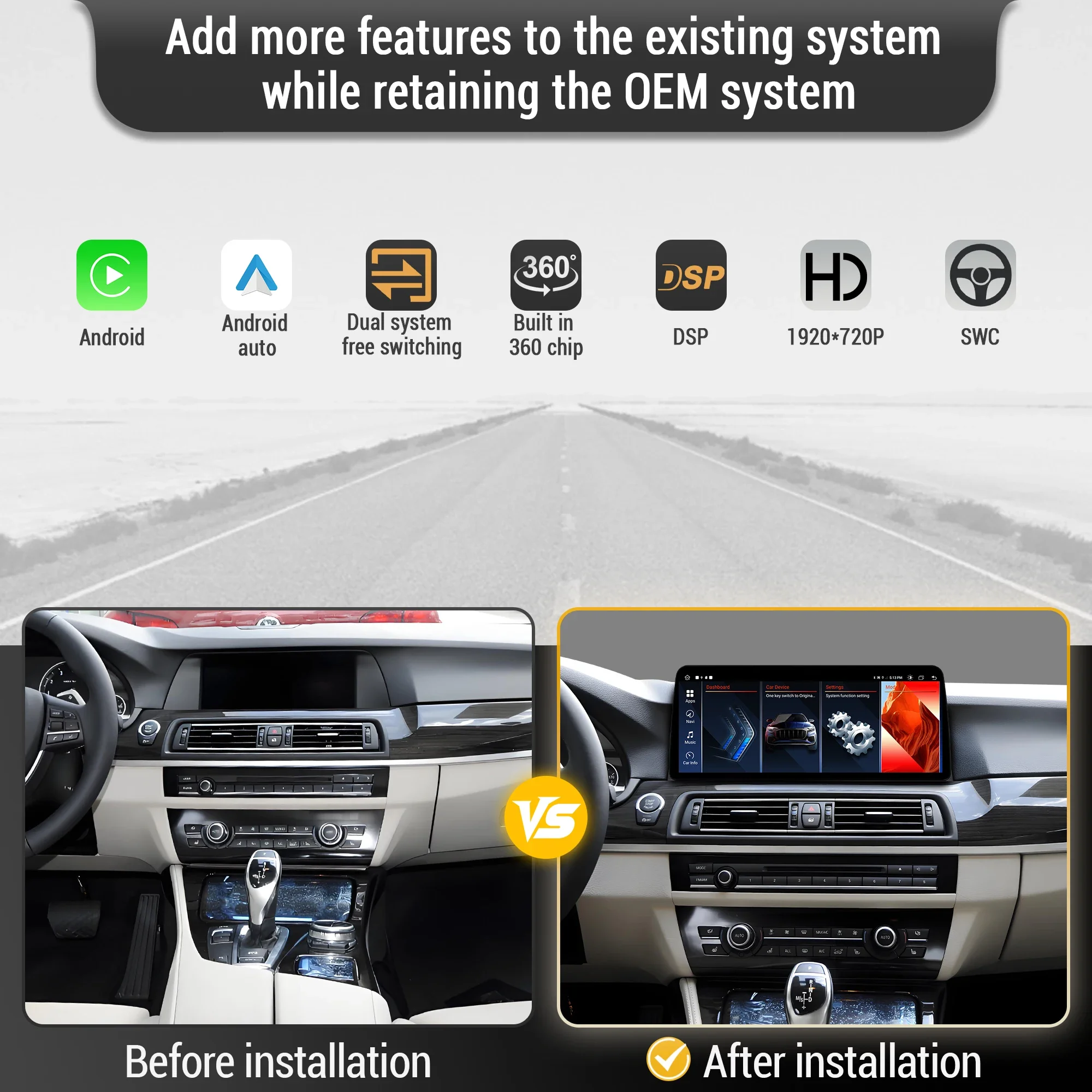 12.3 inch Android 14 4G Car Radio Wireless Bluetooth Carplay Head Unit Snapdragon 680 Screen For BMW 5 series F07 GT 2010-2017