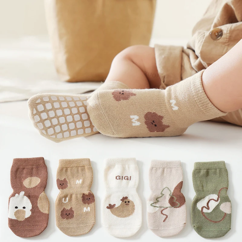 5 Pairs Baby Anti-Slip Socks Cute Cartoon Boy Girl Soft Cotton Newborn Short Kids Warm Floor Lovely Socks  Children Toddler Sock