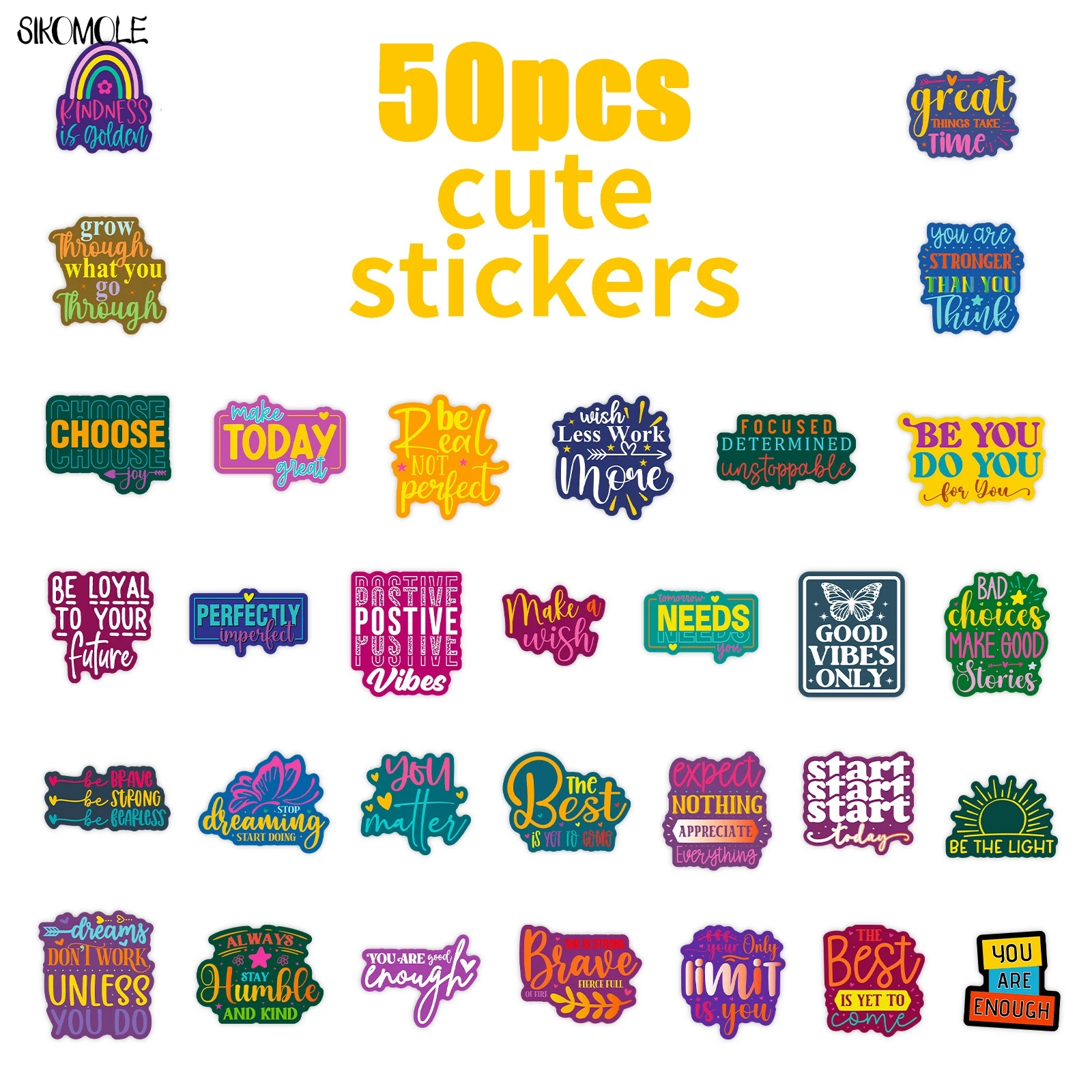 10/30/50PCS Inspirational Text Stickers Color Healing English Bookkeeping Materials Stationery Decoration Decal Graffiti Sticker