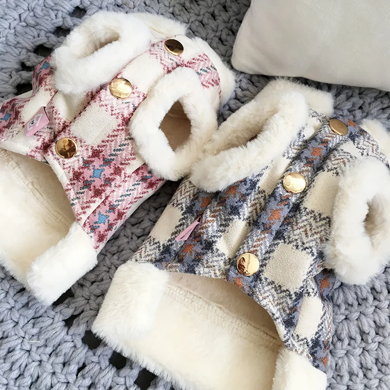 Traction Velvet Dog Clothes Winter Pet Teddy Puppy Small Dog Bigbear Pomeranian Cat Clothes Autumn and Winter Pet Products