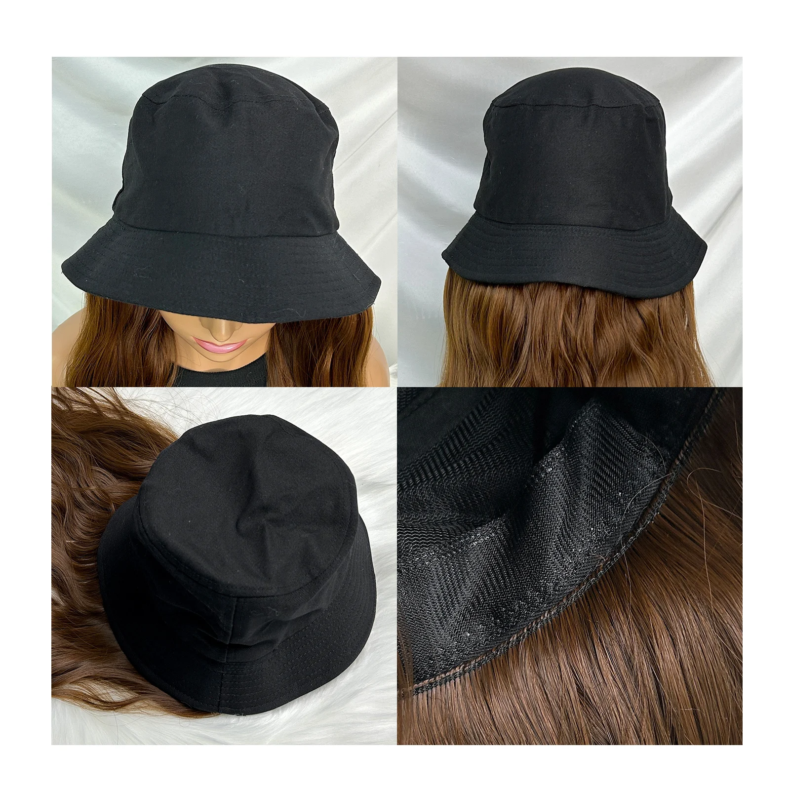 22 Inches Long Wavy Hat Wig Synthetic Bucket Hat Wig Fisherman Hat Wig Women's Water Wave Wig Brown Hat Wig Hair Extensions