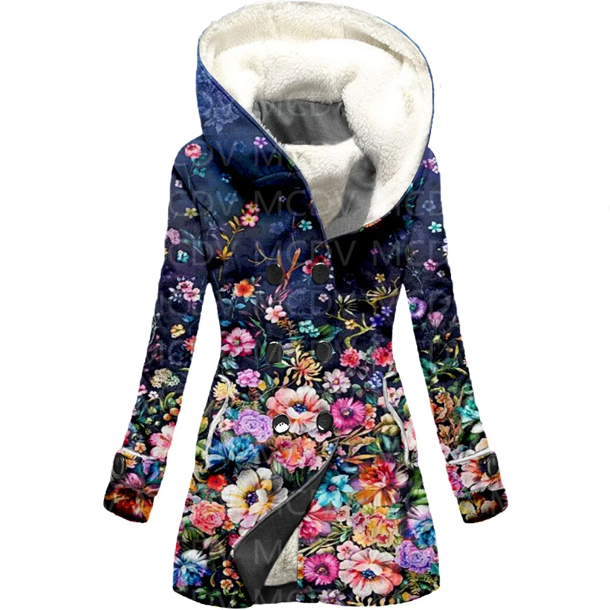 

Flower 3D Printed Fleece Hooded Cloak Women Thick Warm Coat Women's Winter Warm Overcoat 02