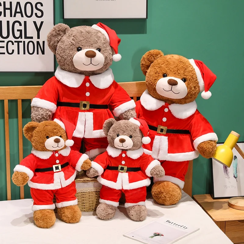 Novo 48/78cm urso de natal travesseiro de pelúcia brinquedo dos desenhos animados santa urso macio pelúcia boneca bonito festa de natal decoração crianças presentes de natal