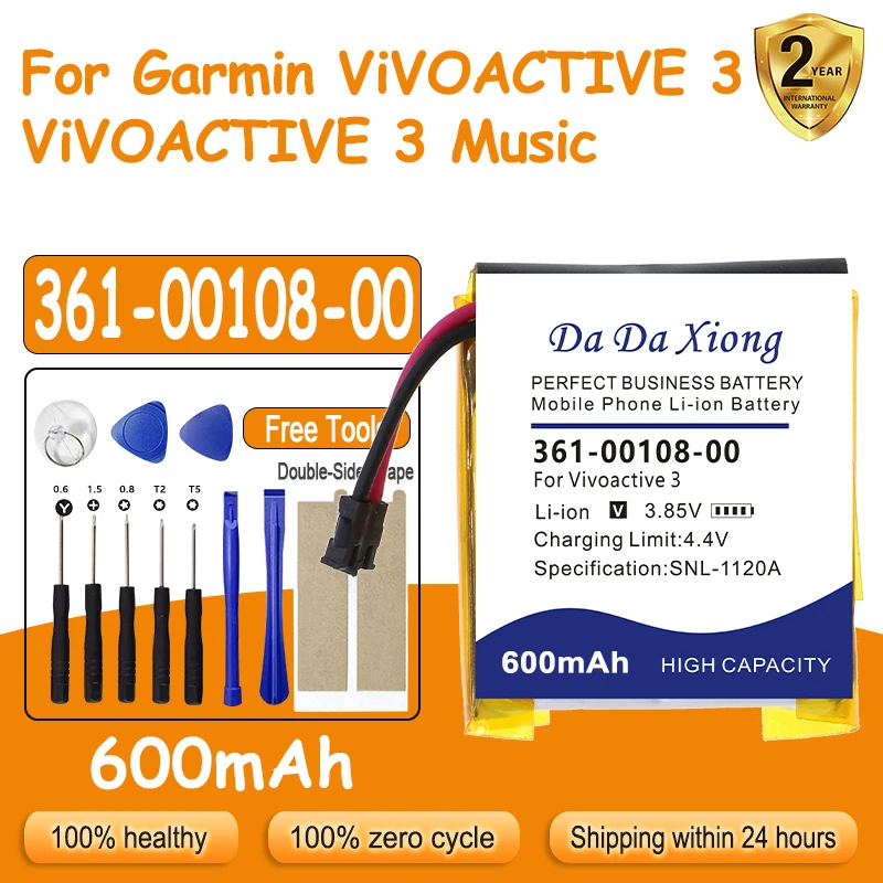 361-00108-00 600mAh Battery for Garmin ViVOACTIVE 3 Music Watch Li-po NL28LL31B03OC Batteries + Free Tools