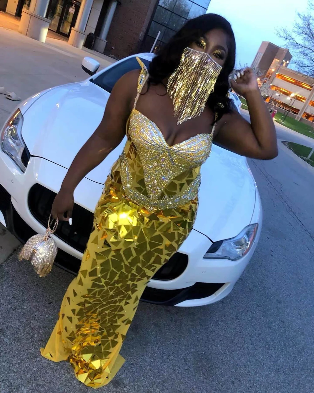 الفاخرة حجر الموضة الترتر المرايا فستان المرأة مساء فساتين لحفلات عيد الميلاد حجر الراين زي حفلة موسيقية احتفال فساتين الحفلات