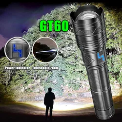 World's Brightest 10000W GT60 Tactical LED Flashlight Long Range LED Torch USB Rechargeable Using 4*181350A Batteries 3040MAH