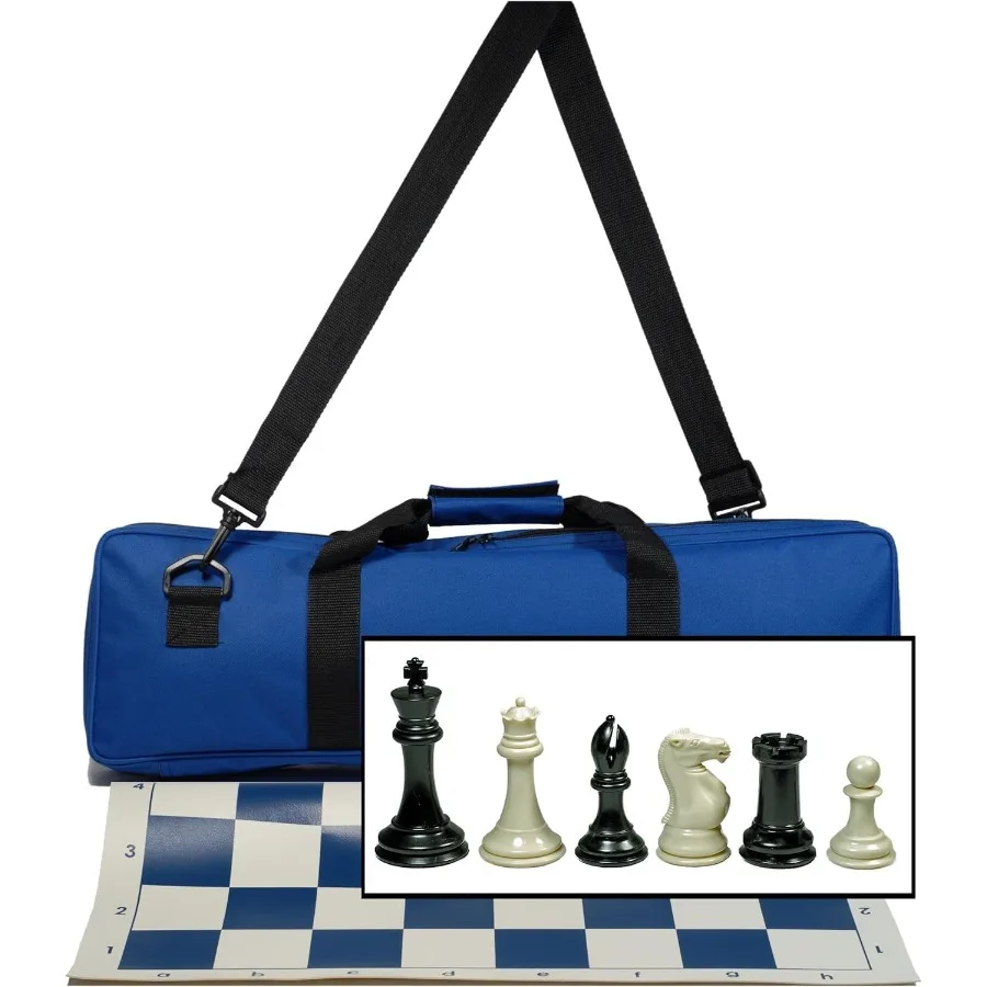 

Travel Chess Set for Adults with Tournament Design Featuring Deluxe Electric Blue Canvas Bag Triple Weighted Chess Pieces with