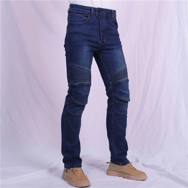 Men's Motorcycle Riding Jeans Motocross Pants with Protective Belt License Test Gear Option Driver Pantalon Motos