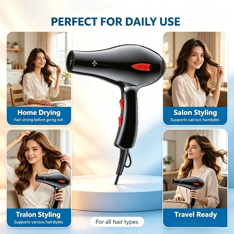 Secador de pelo profesional WETECH W1111, secador de pelo de alta potencia de 3000W, temperatura y velocidad del viento ajustables con 2 boquillas concentradoras, herramienta de peinado para el hogar y el salón, voltaje universal AC100-240V