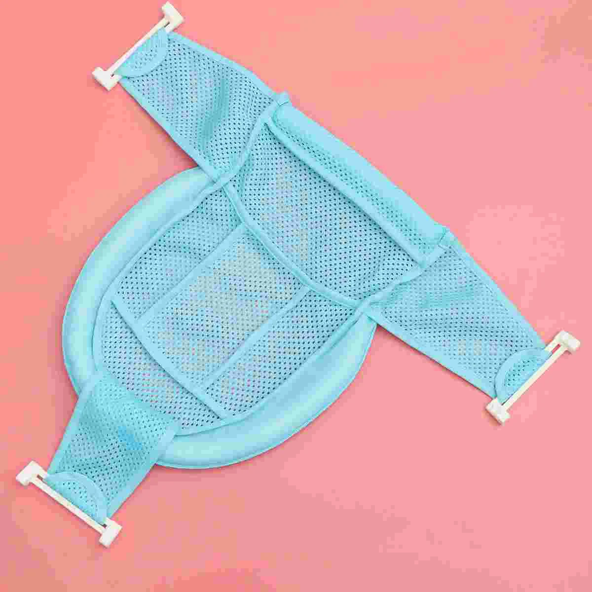 Bath Seat Support Net Baby Bath Mesh Bathtub Seat Net Support Sling Infant Bath Tub Hammock (Blue with Random Button Color)