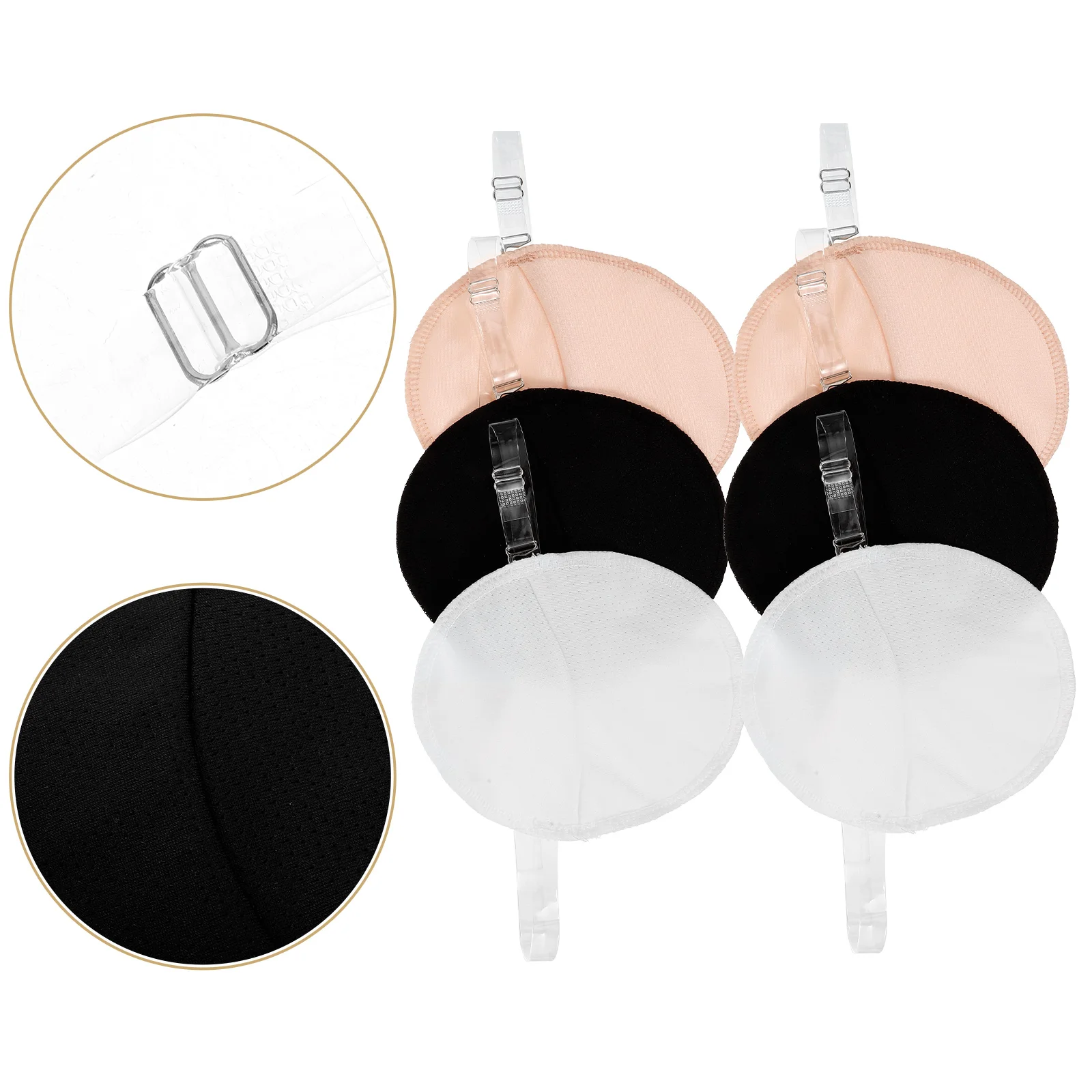 

3 Pairs Quick-drying Sweat Absorption Black White Milk Skin Reusable Washable Underarm Pads Women Armpit Sweat Pads Prevent
