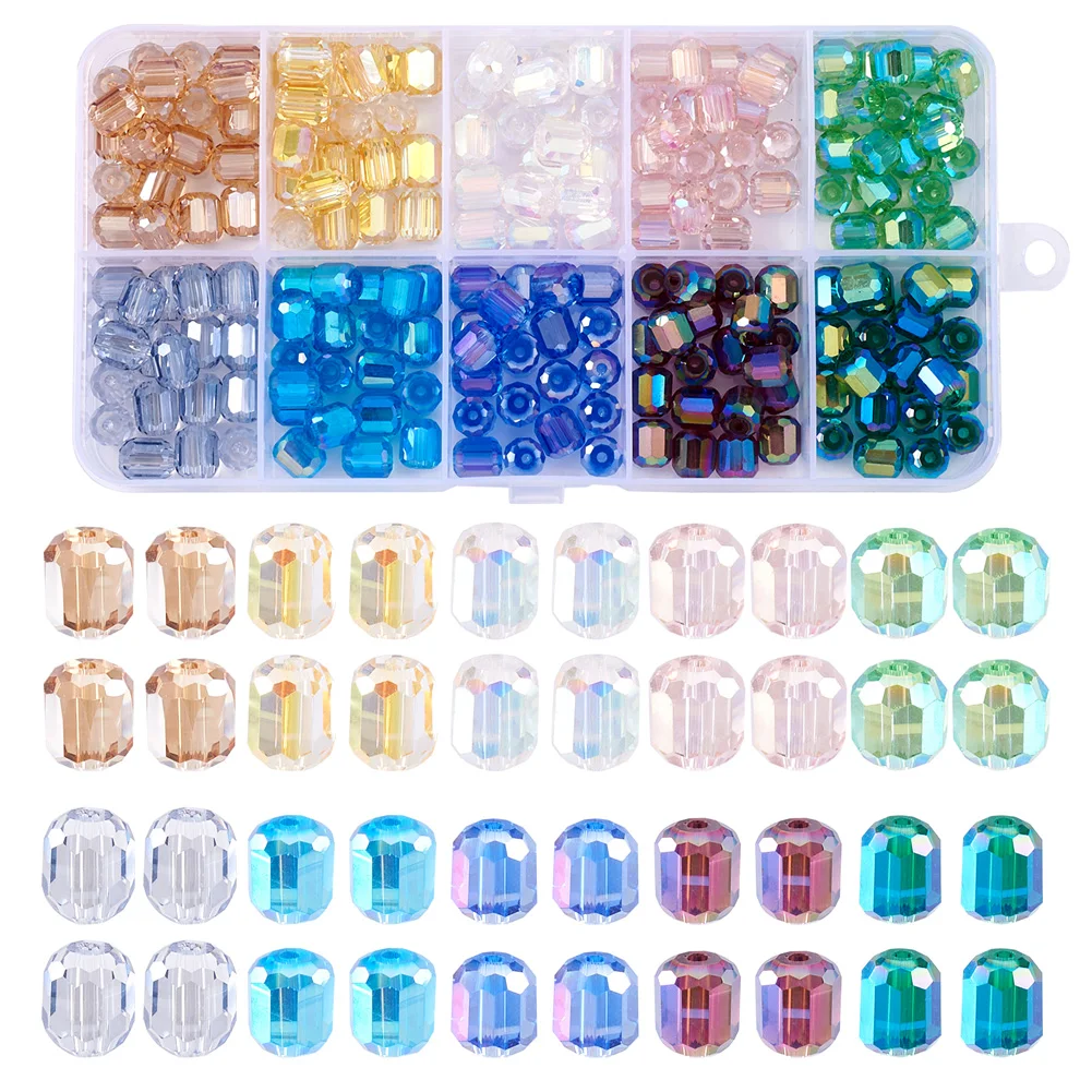 200Pcs Faceted Column Electroplate Glass Beads Loose Spacer Beads for Bracelet Necklace DIY Jewelry Making