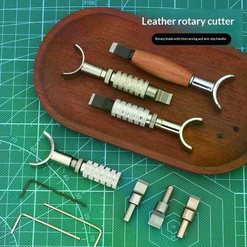 Rotary Leather Carving Knife Non Slip Handle With 3 Replaceable Carving Stamping Blades Set For Leather Craft DIY Tooling
