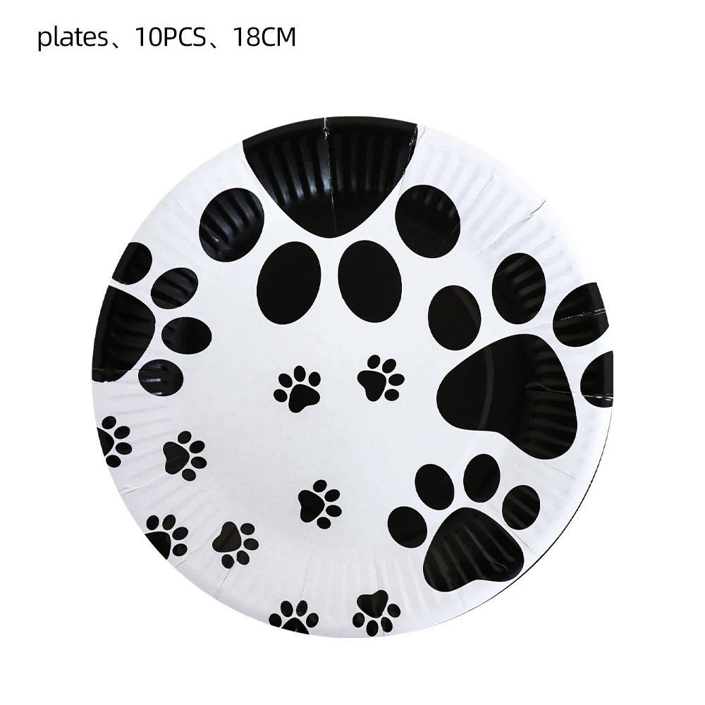 Dog Paw Black Theme Birthday Party Disposable Tableware Set Pet Dog Party Decoration Paper Cup Plate Napkin Baby Shower Supplies