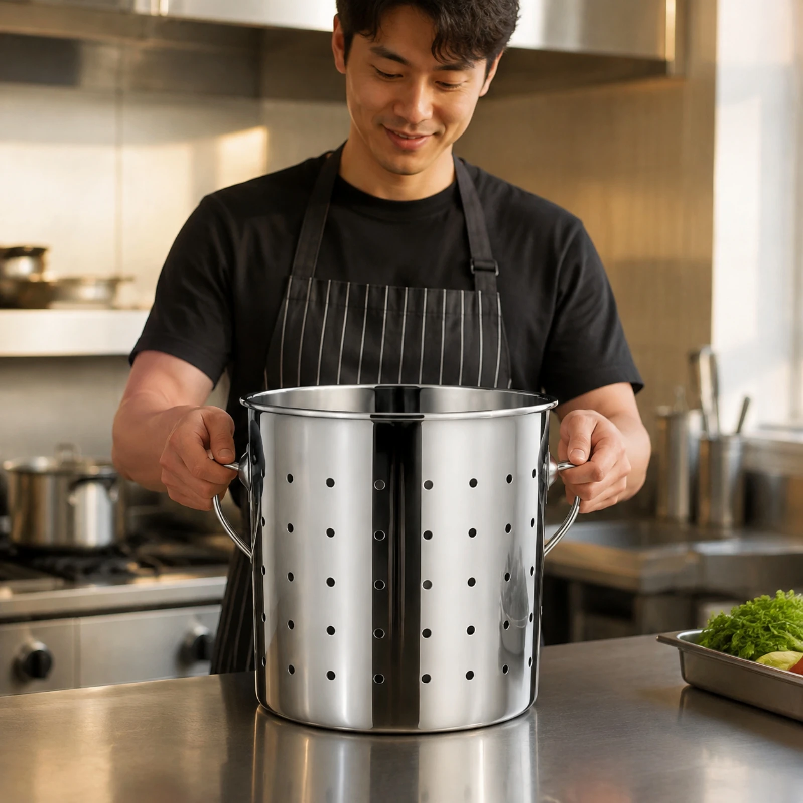 Stainless Steel Draining Container with Wire Handles Multipurpose Kitchen Strainer Basket Sieve High Strength