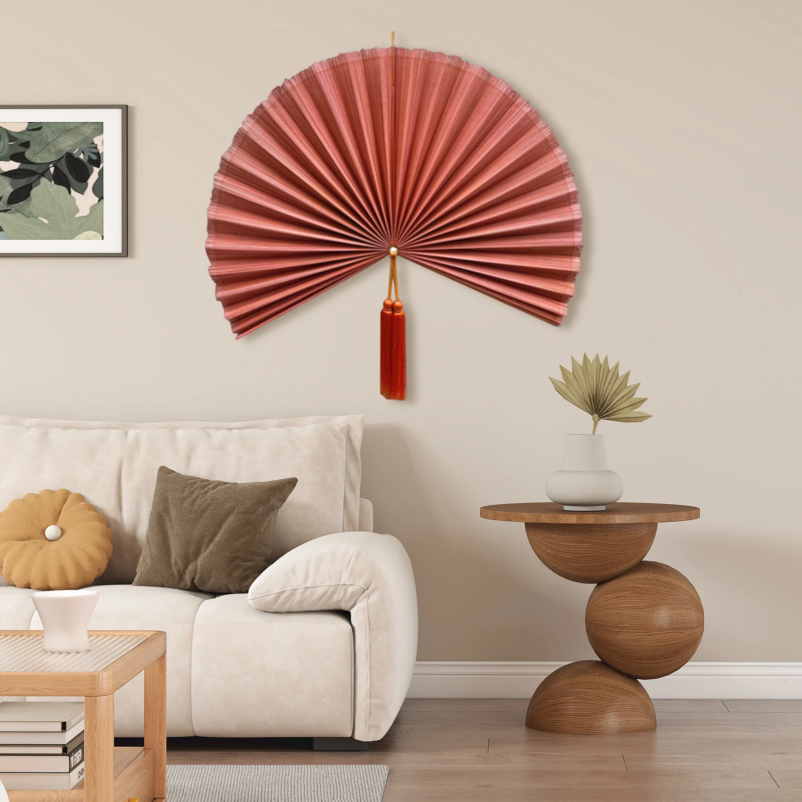 Hand Woven Bamboo Wall Fan Bohemian Style Hanging Fan Ornament Tassel Decorative Wall Art for Living Room Bedroom Layout