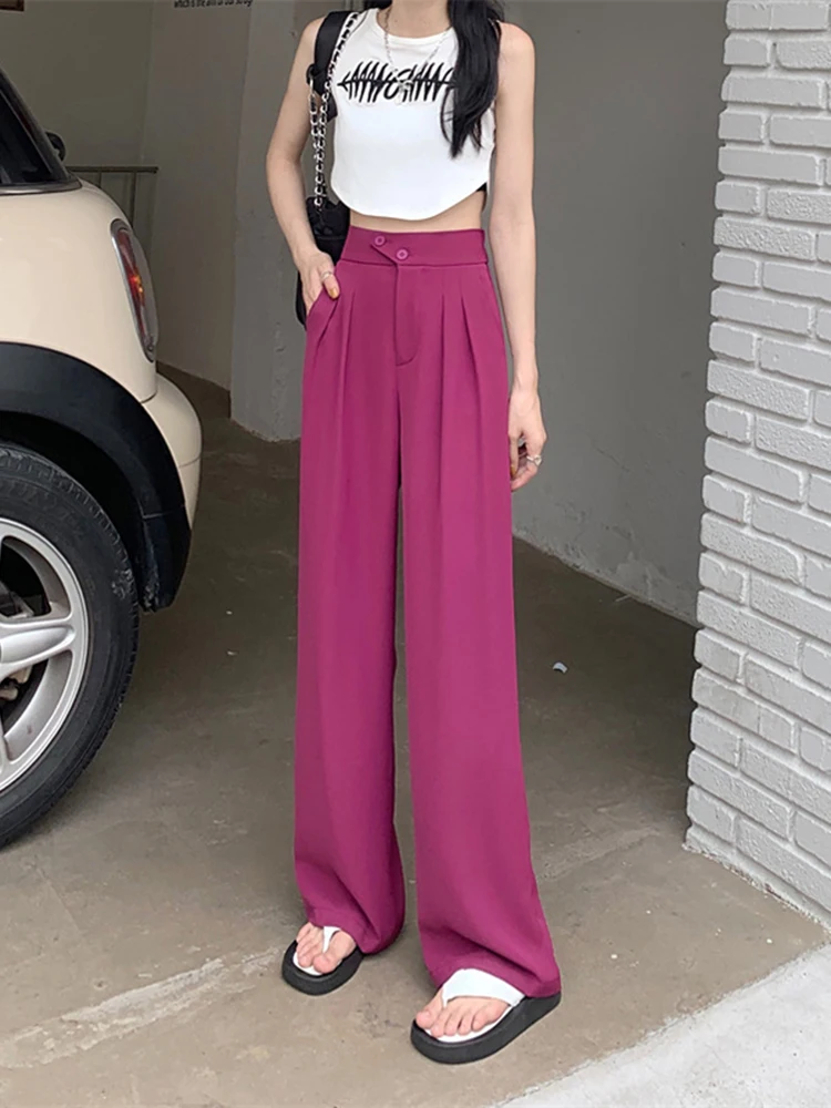 Zoki Korean S-4Xl Women Suit Wide Leg Pants Summer Thin High Waist Straight Trousers Fashion Office Lady Harajuku Casual Pant