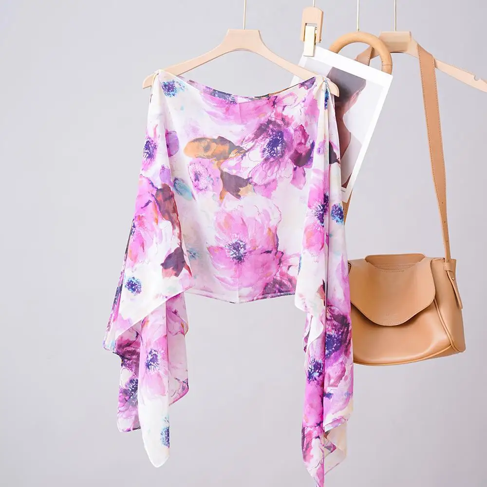 Summer new style Poncho outdoor photography Cape fashion flower print pullover travel women's sunscreen shawl Gift
