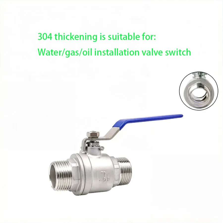 Stainless steel double threaded ball valve, two-piece thickened external thread pipeline valve switch, 3/4/6/1 inch