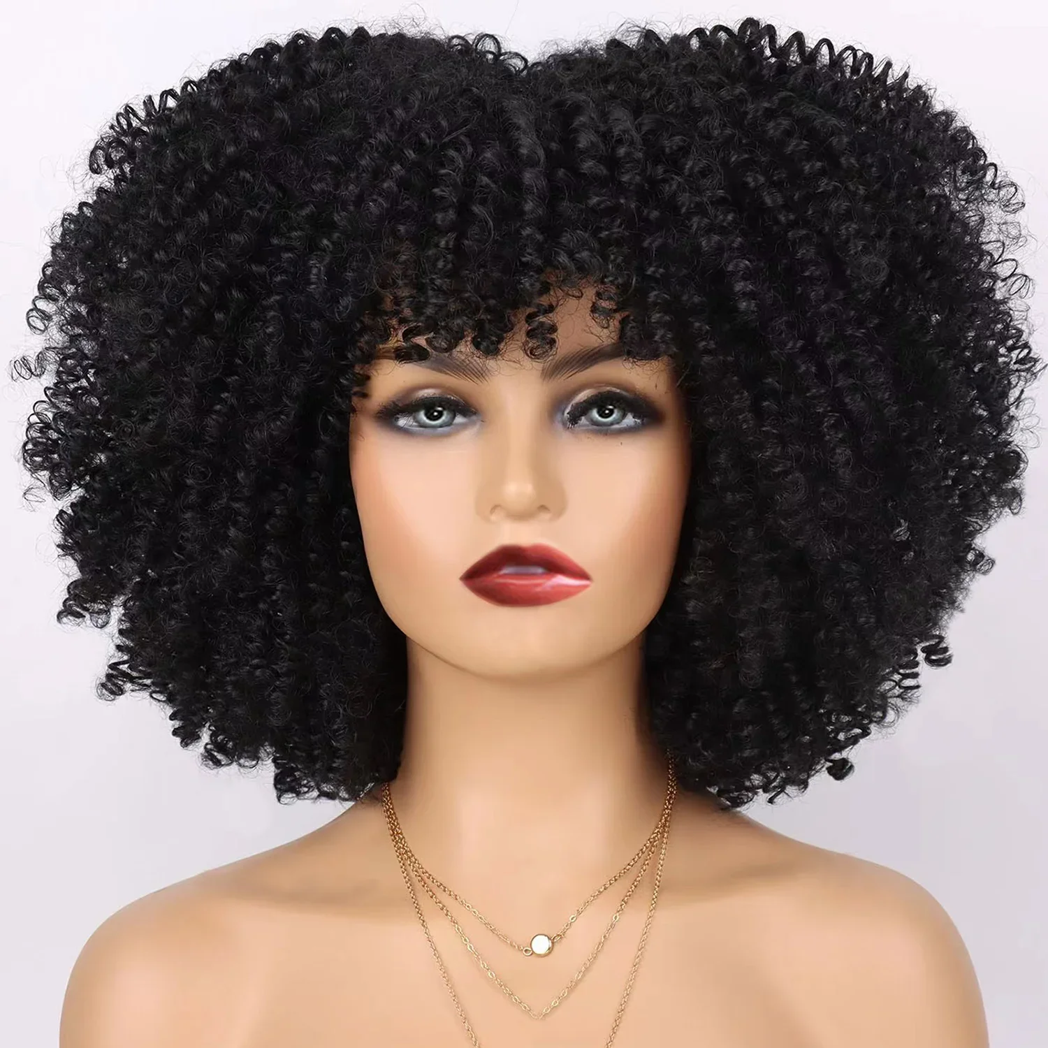 

Синтетический афро-кудрявый вьющийся парик с челкой, пушистые короткие мягкие волосы, естественный вид, термостойкий костюм, повседневная вечеринка, косплей