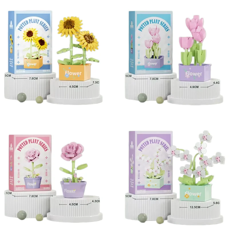 Flower Bouquet Mini Particle Building Blocks Flower Kit 3D DIY Creative Plants Micro Bricks for Home Decor Girl Gift Adults Kids