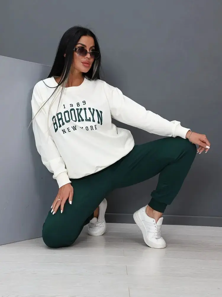 Okrągły dekolt, luźna, cienka bluza z kapturem w stylu koreańskim, vintage nadruk z literami, uniwersalna bluzka z długim rękawem na jesień i zimę, styl Ins, temperament.